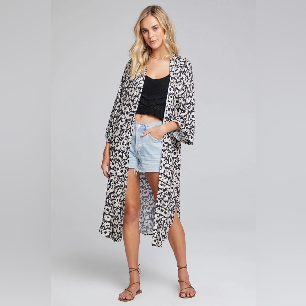 Saltwater Luxe Black & White Animal Print Boho Kimono Cardigan Medium